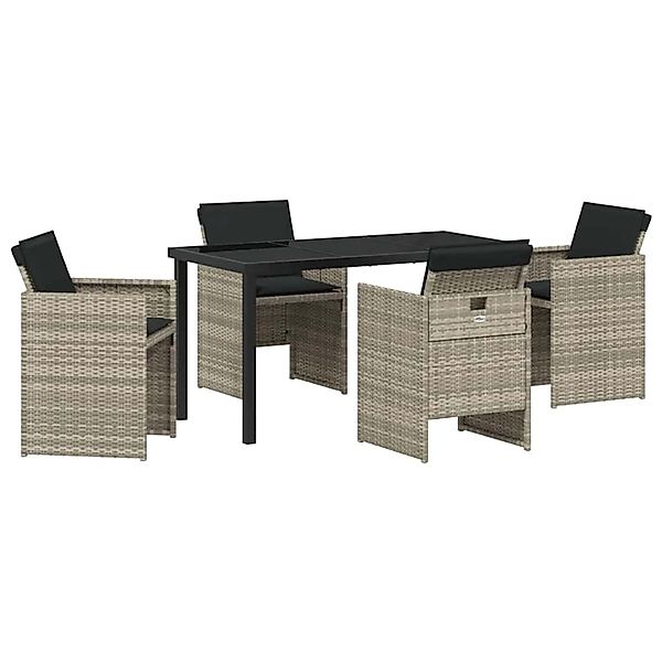 vidaXL Garten Essgruppe mit Kissen Falten 5-Tlg Hellgrau Poly Rattan 337996 günstig online kaufen