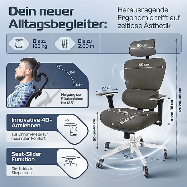 CLOUVOU Bürostuhl ergonomisch, Schreibtischstuhl bis 150 günstig online kaufen