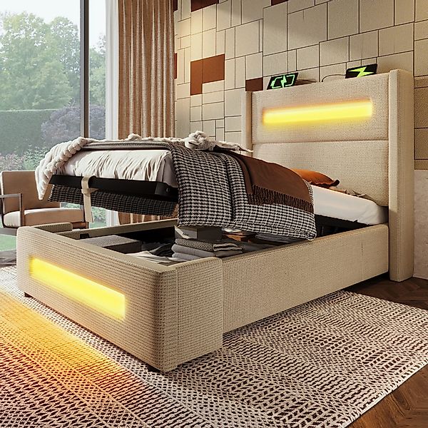 TavilaEcon Boxspringbett Modernes LED-Bett mit Ladestation günstig online kaufen