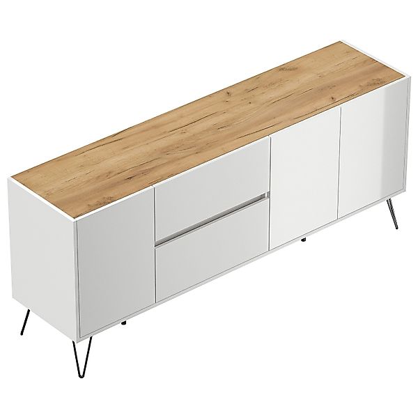 Posseik Sideboard Industrial I 2 Schubladen 3 Türen 180 cm Weiß Eiche Top günstig online kaufen