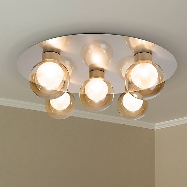 Deckenleuchte Donika, 5-flammig rund, Glas, Stahl, amber, G9 günstig online kaufen