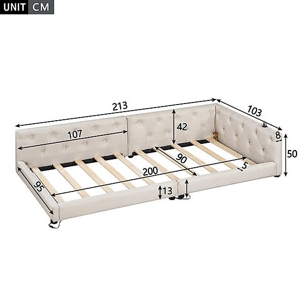 Flieks Polsterbett, LED Daybett Schlafsofa Einzelbett Tagesbett 90x200cm mi günstig online kaufen