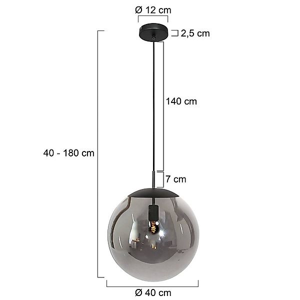 Hängeleuchte Bollique, schwarz, Ø 40 cm, Glas, 1-fl., Kugel günstig online kaufen
