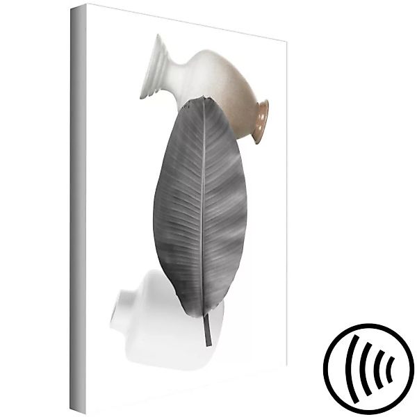 Bild auf Leinwand Bananenblatt mit Vasen - schwarz-weiße, abstrakte Komposi günstig online kaufen