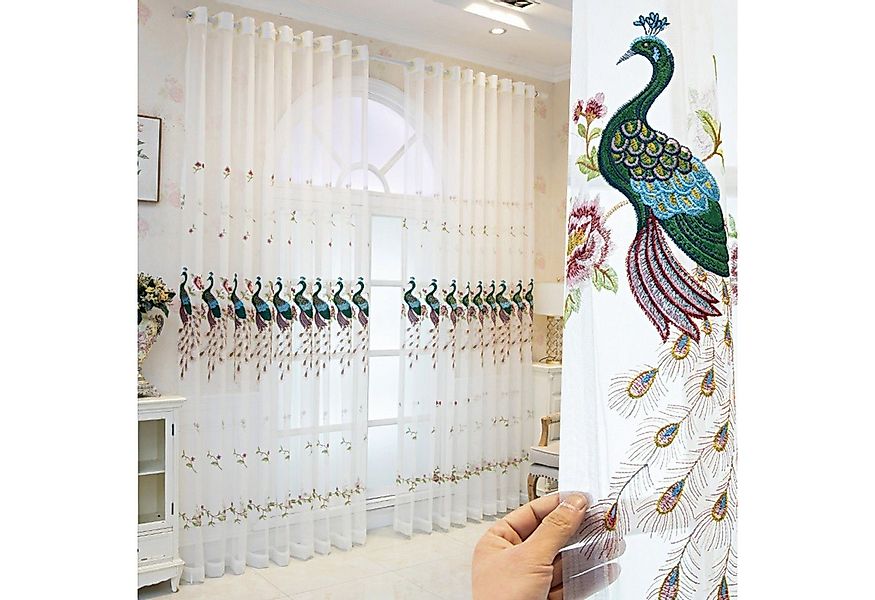 BYSURE Gardine (2 St), Ösen, halbtransparent, Polyester, Gestickter Vorhang günstig online kaufen