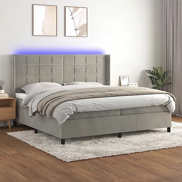 Vidaxl Boxspringbett Mit Matratze & Led Hellgrau 200x200 Cm Samt günstig online kaufen