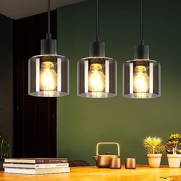 Nettlife Pendelleuchte Schwarz Vintage E27 Glas günstig online kaufen