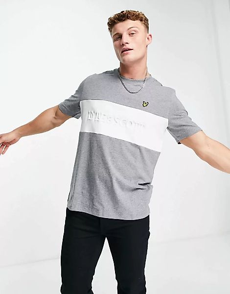 Lyle & Scott – T-Shirt mit Logostickerei und Farbblockdesign-Grau günstig online kaufen