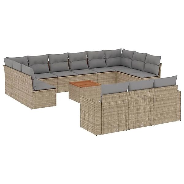 vidaXL 14-Tlg Garten-Sofagarnitur mit Kissen Beige Poly Rattan 3224365 günstig online kaufen