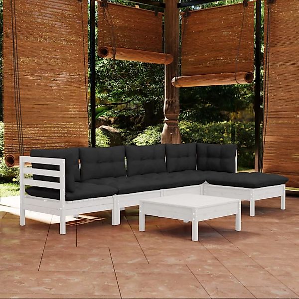 6-tlg. Garten-lounge-set Mit Kissen Weiß Kiefernholz günstig online kaufen