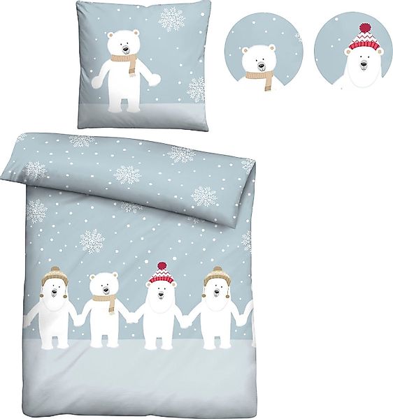 Biberna Kinderbettwäsche "Eddy" 2 Stk. tlg. mit winterlichen Eisbären günstig online kaufen