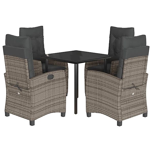 vidaXL 5-Tlg Garten-Essgruppe mit Kissen Grau Poly Rattan 3212793 günstig online kaufen