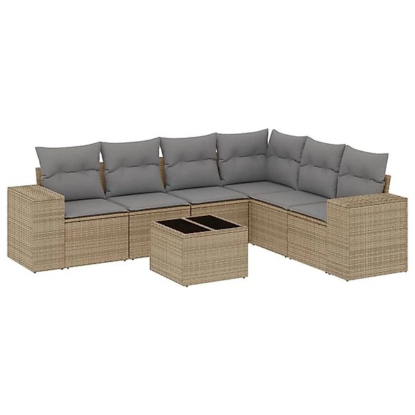 vidaXL 7-Tlg Garten-Sofagarnitur mit Kissen Beige Poly Rattan 3254956 günstig online kaufen