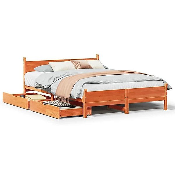 vidaXL Bett, Massivholzbett ohne Matratze Wachsbraun 150x200 cm Kiefernholz günstig online kaufen