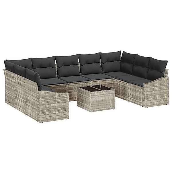 vidaXL Loungesofa 10-teiliges Garten Essgruppe mit Kissen Grau Poly Rattan, günstig online kaufen