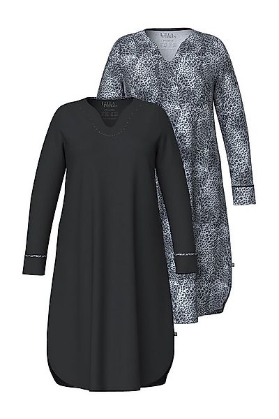 Ulla Popken Nachthemd Bigshirts 2er-Pack Tunika-Ausschnitt Langarm günstig online kaufen