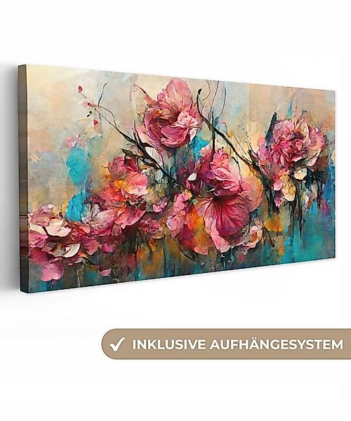OneMillionCanvasses® Leinwandbild Panorama Kunst - Blumen - Rosa - Rosen - günstig online kaufen