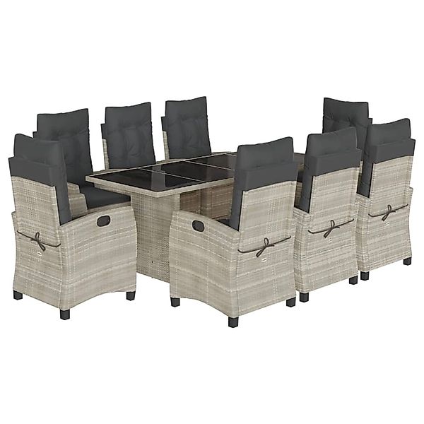 vidaXL 9-Tlg Garten-Essgruppe mit Kissen Hellgrau Poly Rattan 3212699 günstig online kaufen