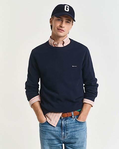 Gant Rundhalspullover "COTTON PIQUE C-NECK" mit Logostickerei auf der Brust günstig online kaufen