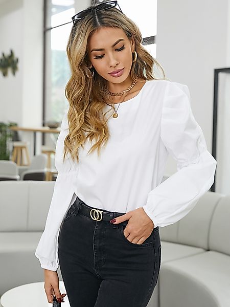 YOINS Elegante Bluse mit Puffärmeln und Rundhalsausschnitt günstig online kaufen