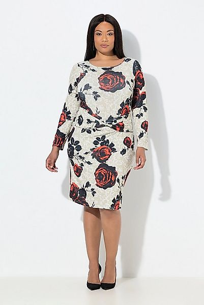 Ulla Popken Minikleid Midikleid Rosen Slim Rücken-V-Ausschnitt Langarm günstig online kaufen