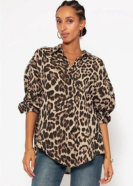 SASSYCLASSY Longbluse Oversize Musselin Bluse Damen Langarm Leo-Print Hemdb günstig online kaufen