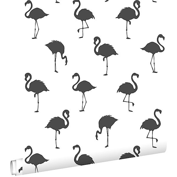 ESTAhome Tapete Flamingos Schwarz und Weiß 0,53 x 10,05 m 138993 günstig online kaufen