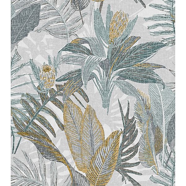Sanders & Sanders Tapete Blätter Graublau und Gelb 53 cm x 10 m günstig online kaufen