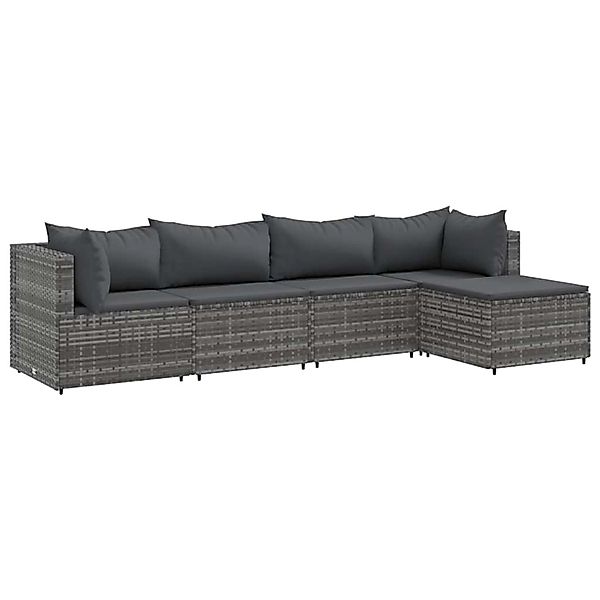 vidaXL 5-Tlg Garten-Lounge-Set mit Kissen Grau Poly Rattan 3308058 günstig online kaufen