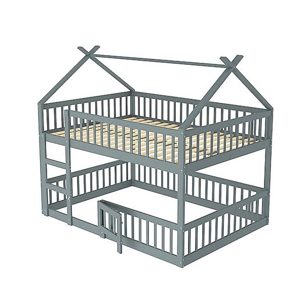 HAUSS SPOLE Etagenbett 140 x 200cm Kinderbett mit Treppe, Zaun Massivholzra günstig online kaufen