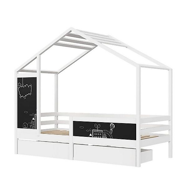 FUROKOY Hausbett Kinderbett mit Zaun und 2 Schubladen 90x120cm (Weißes Mass günstig online kaufen