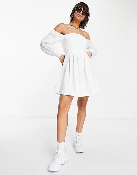Fashion Union – Schulterfreies Minikleid-Weiß günstig online kaufen