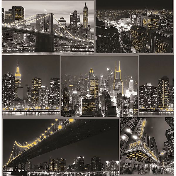 Art for the home Papiertapete "Stadt bei Nacht" glatt Schwarz - 10mx53cm günstig online kaufen