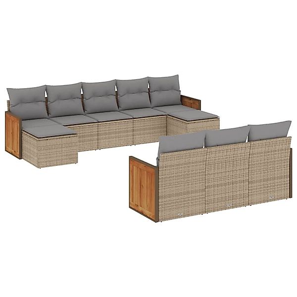 vidaXL 10-Tlg Garten-Sofagarnitur mit Kissen Beige Poly Rattan 3260498 günstig online kaufen