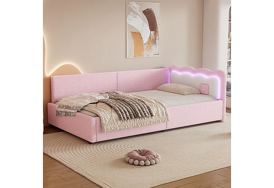 Flieks Daybett, Polsterbett Einzelbett Schlafsofa 90x200cm LED-Licht mit Fe günstig online kaufen