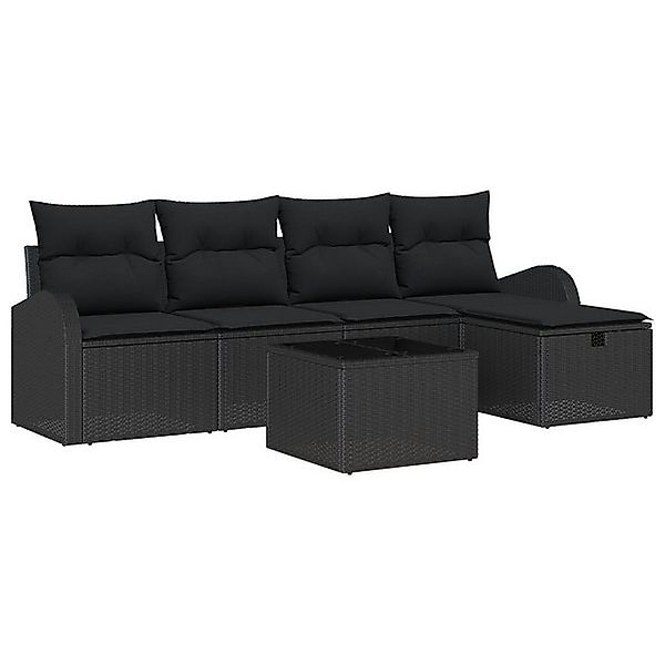 vidaXL Loungesofa 6-teiliges Garten Sofa Set mit Kissen Schwarz Poly Rattan günstig online kaufen
