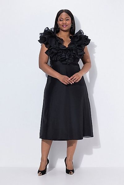 Ulla Popken Cocktailkleid Abend-Maxikleid Rüschen V-Ausschnitt ärmellos günstig online kaufen