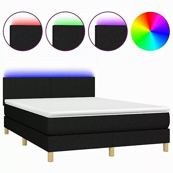 vidaXL Boxspringbett Boxspringbett mit Matratze LED Schwarz 140x200 cm Stof günstig online kaufen