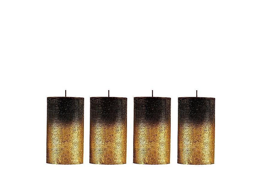 Candelo Stumpenkerze Rustik Stumpenkerzen 4er Set – Schwarz Gold 12cm 54h A günstig online kaufen