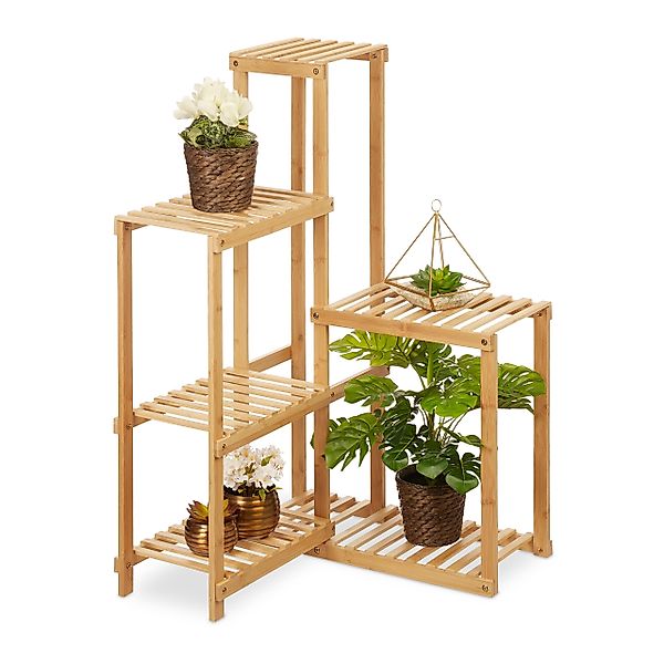 relaxdays Blumenständer Eck Pflanzenregal Bambus günstig online kaufen