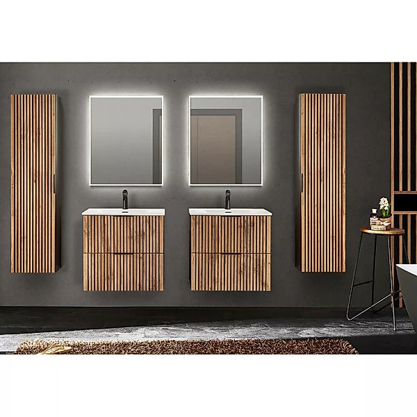 Badezimmer Komplett Set mit 2 Waschtischen je 61 cm, 2 Hochschränken XANTEN günstig online kaufen