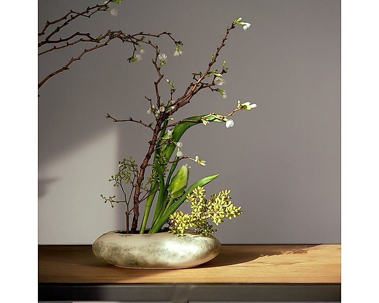 Viana Übertopf Dekoschale Keramik oval Creme Graugrün 19×14×5cm modern günstig online kaufen