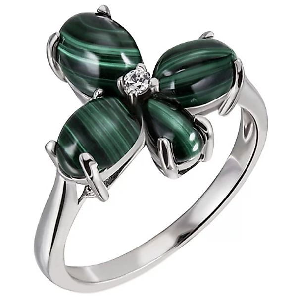 SIGO Damen Ring Blume 925 Sterling Silber 4 Malachit-Cabochons grün 1 Zirko günstig online kaufen