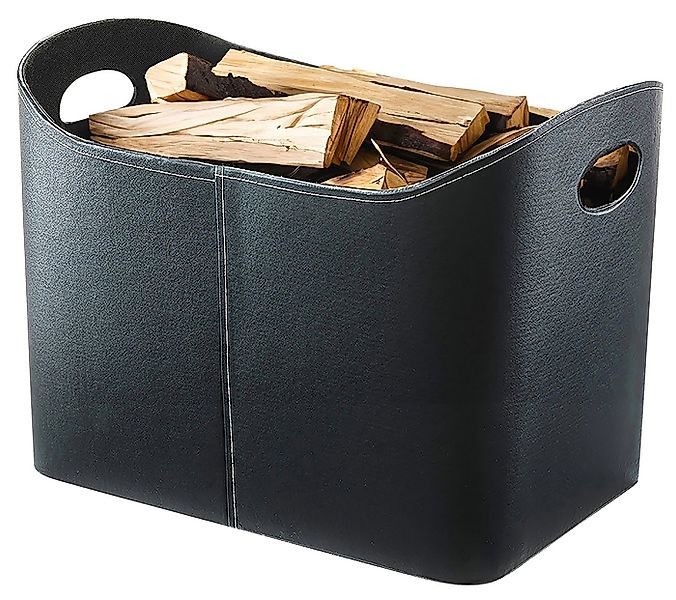 Kobolo Kaminholzkorb Holztrage in schwarz aus Kunstleder (ohne Deckel) günstig online kaufen