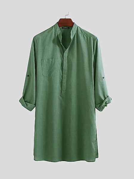 Mens Plain Linen Solid Color Mittellange Henley Shirts günstig online kaufen