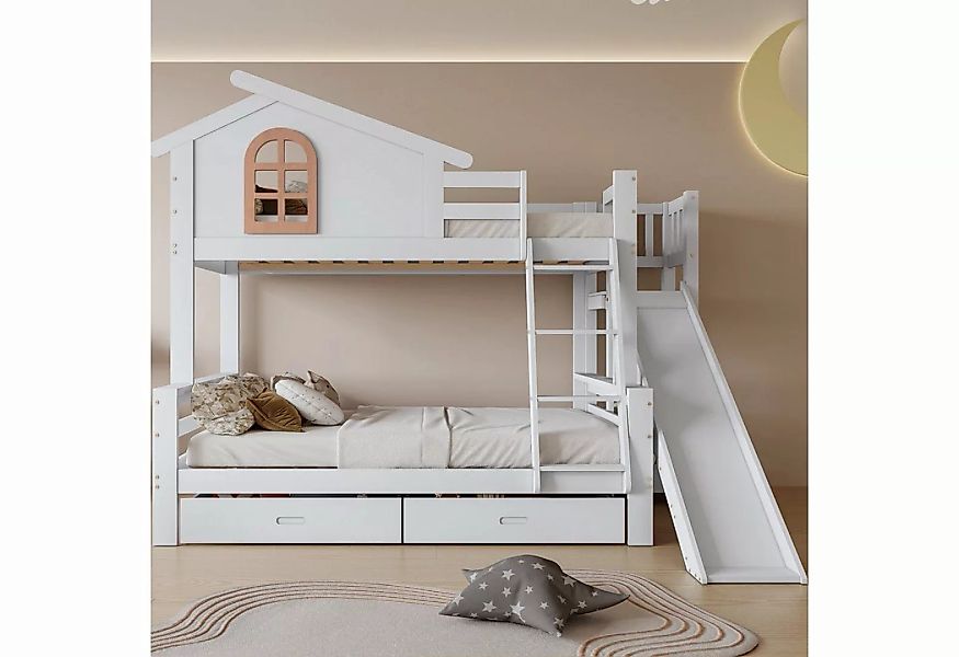 Flieks Etagenbett, Kinderbett mit Rutsche, Leiter und zwei Schubladen, 90x2 günstig online kaufen