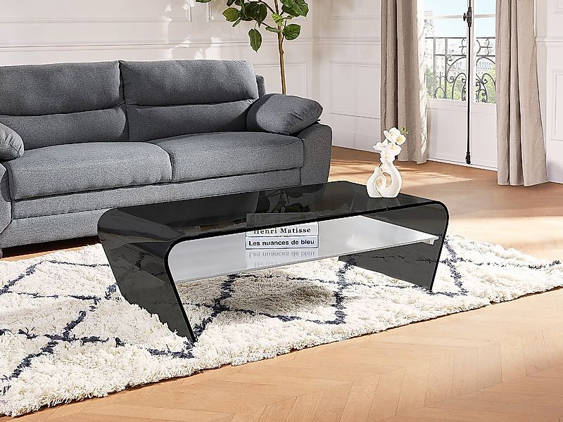 Couchtisch mit Ablage - Glas Design - Schwarz-Weiß - KELLY günstig online kaufen