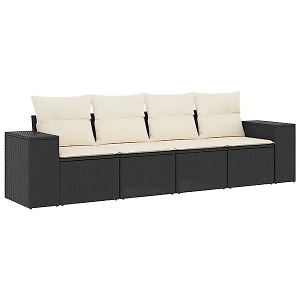 vidaXL 4-Tlg Garten-Sofagarnitur mit Kissen Schwarz Poly Rattan 3222275 günstig online kaufen