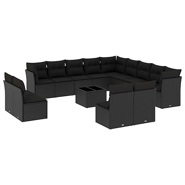 vidaXL 14-Tlg Garten-Sofagarnitur mit Kissen Schwarz Poly Rattan 3218495 günstig online kaufen