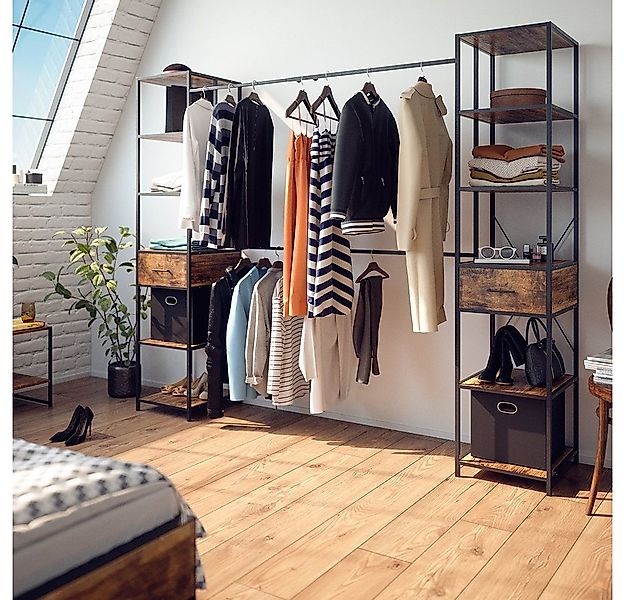 Vicco Kleiderschrank Fyrk, Eiche rustikal/Schwarz, 180 x 187 cm (kein Set) günstig online kaufen